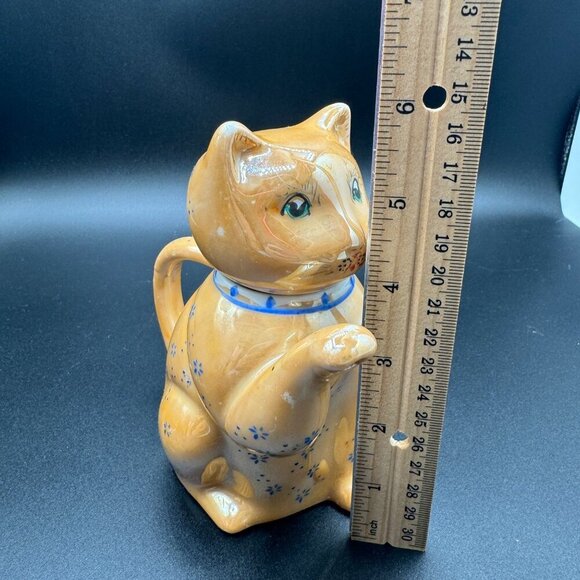 Vintage 1950s Lusterware lucky Orange Cat Teapot - Picture 9 of 11